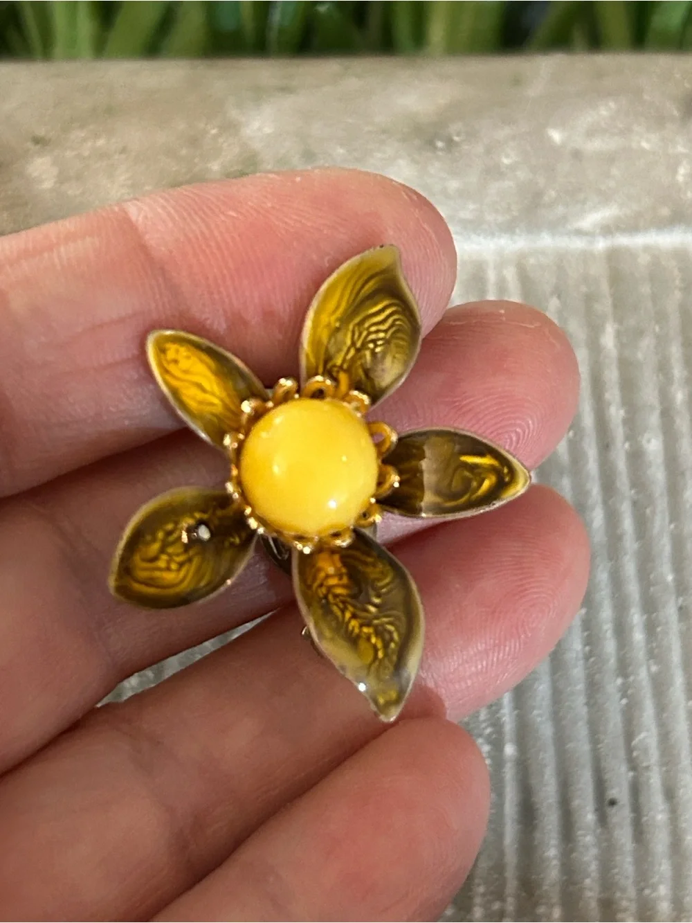 Vintage Yellow Flower Clip-On Earrings amber colored petals unique